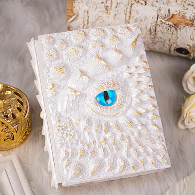 White 3D Handmade Dragon Eye Notebook with Replacement Pack Retro Dragon Eye Notebook Diary Crafts Handmade 3D Relief Dragon Diary High Quality Resin Crafts Desktop Decoration Gift