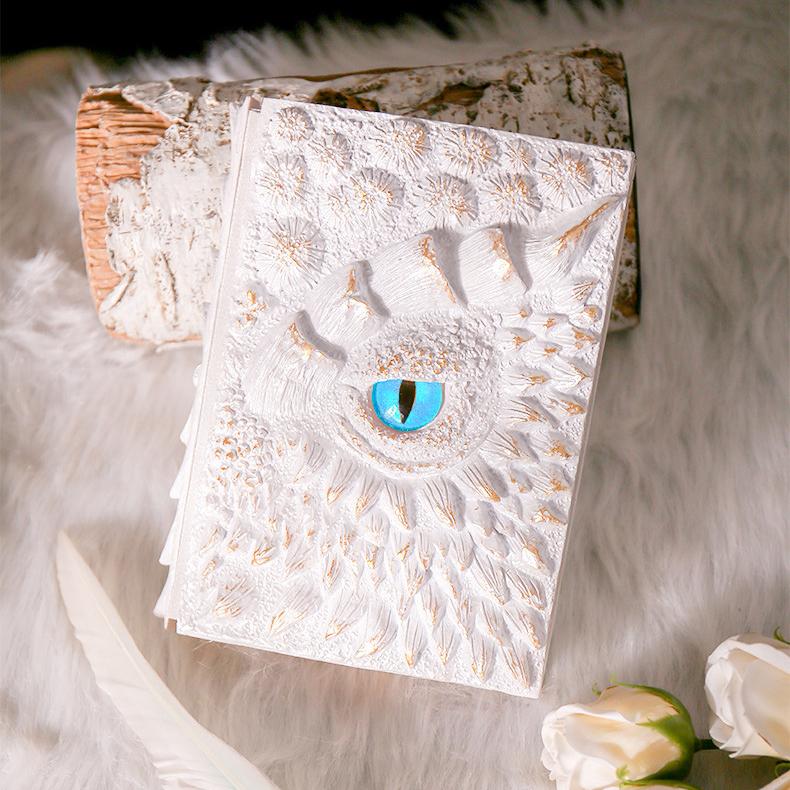 White 3D Handmade Dragon Eye Notebook with Replacement Pack Retro Dragon Eye Notebook Diary Crafts Handmade 3D Relief Dragon Diary High Quality Resin Crafts Desktop Decoration Gift