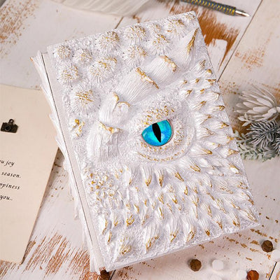 White 3D Handmade Dragon Eye Notebook with Replacement Pack Retro Dragon Eye Notebook Diary Crafts Handmade 3D Relief Dragon Diary High Quality Resin Crafts Desktop Decoration Gift