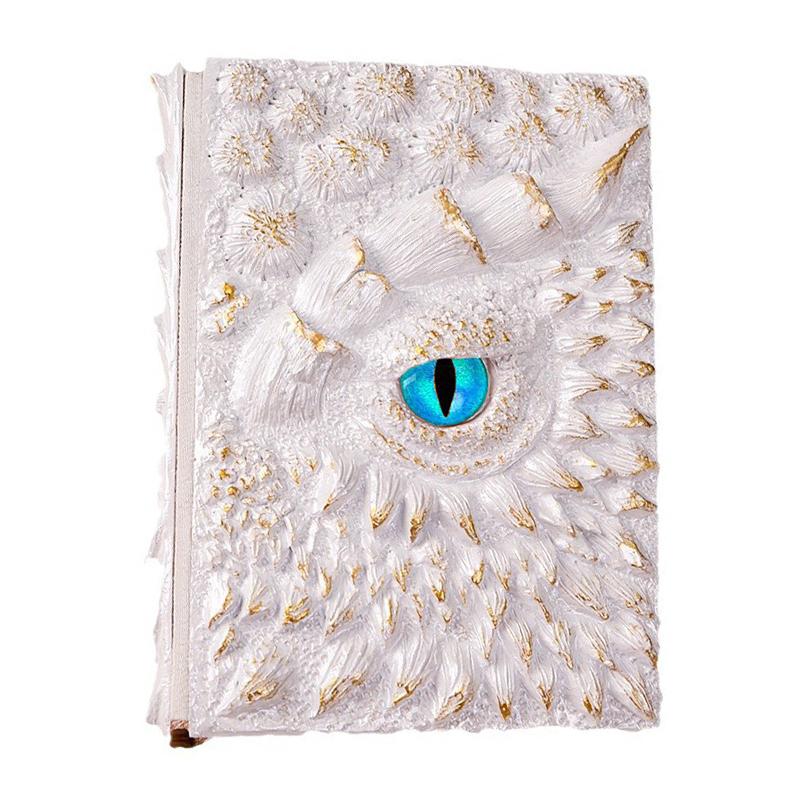 White 3D Handmade Dragon Eye Notebook with Replacement Pack Retro Dragon Eye Notebook Diary Crafts Handmade 3D Relief Dragon Diary High Quality Resin Crafts Desktop Decoration Gift