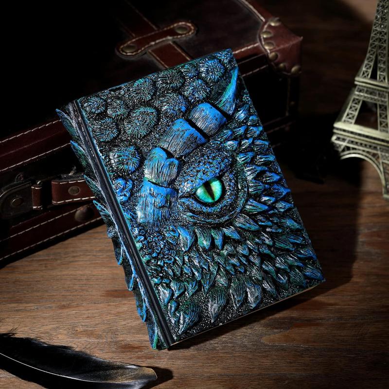 3D Handmade Dragon Eye Notebook with Replacement Pack Retro Dragon Eye Notebook Diary Crafts Handmade 3D Relief Dragon Diary High Quality Resin Crafts Desktop Decoration Gift