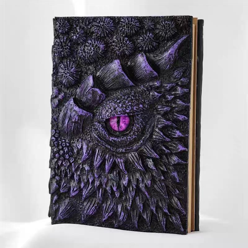 Purple 3D Handmade Dragon Eye Notebook with Replacement Pack Retro Dragon Eye Notebook Diary Crafts Handmade 3D Relief Dragon Diary High Quality Resin Crafts Desktop Decoration Gift