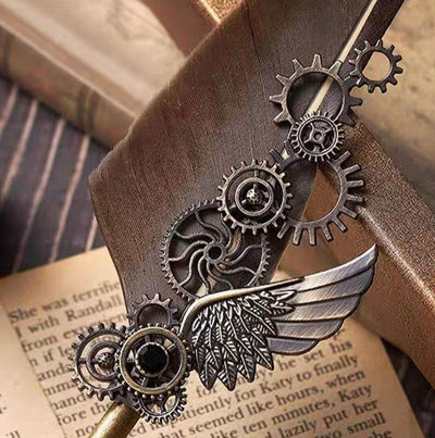 Retro Feather Pen Gift Box Mechanical Gears Steampunk Dipping Water Cthulhu Feather Pen Set(without ink)