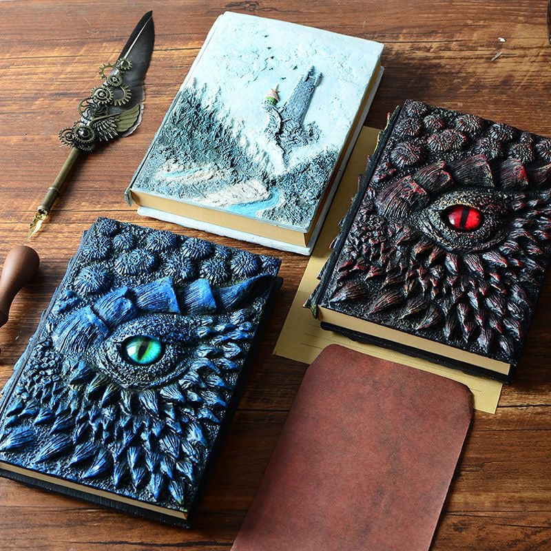 Cuaderno de ojo de dragón hecho a mano en 3D con paquete de repuesto Cuaderno de ojo de dragón retro Manualidades Diario de dragón en relieve 3D hecho a mano Artesanía de resina de alta calidad Regalo de decoración de escritorio