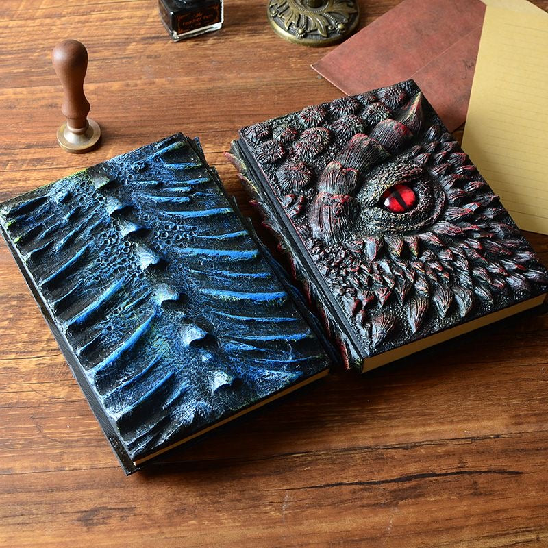 Cuaderno de ojo de dragón hecho a mano en 3D con paquete de repuesto Cuaderno de ojo de dragón retro Manualidades Diario de dragón en relieve 3D hecho a mano Artesanía de resina de alta calidad Regalo de decoración de escritorio