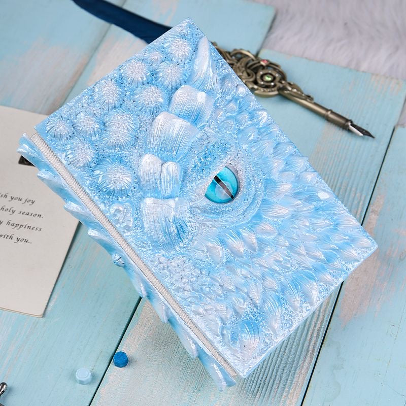 Macaron Blue 3D Handmade Dragon Eye Notebook with Replacement Pack Retro Dragon Eye Notebook Diary Crafts Handmade 3D Relief Dragon Diary High Quality Resin Crafts Desktop Decoration Gift