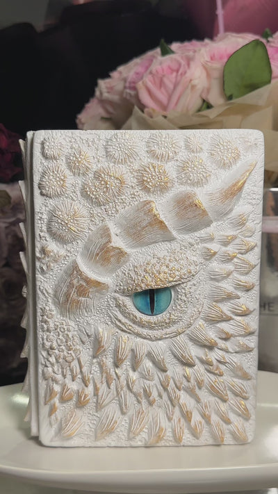 White 3D Handmade Dragon Eye Notebook with Replacement Pack Retro Dragon Eye Notebook Diary Crafts Handmade 3D Relief Dragon Diary High Quality Resin Crafts Desktop Decoration Gift