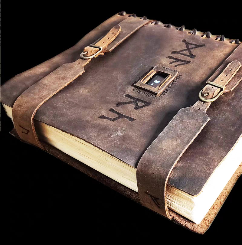 Rune Magic Handcrafted MagicSpells Punk Theme Creative Handmade Cowhide Extra Large Thick Journal Notebook.